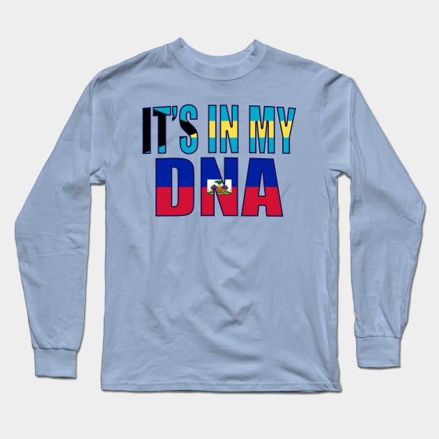 Bahamian And Haitian Mix DNA Flag Heritage Gift Long Sleeve T-Shirt by Just Rep It!!